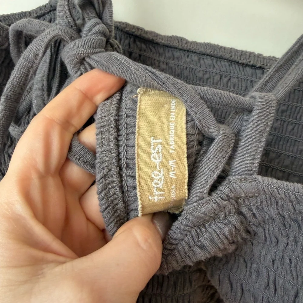 Free People Free-est Blue Gray Smocked Tie Back Tank Top M